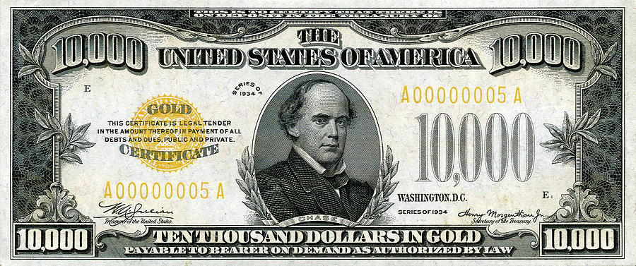 U.S. Ten Thousand Dollar Bill - 1934 $10000 USD Treasury Note Digital Art by Serge Averbukh