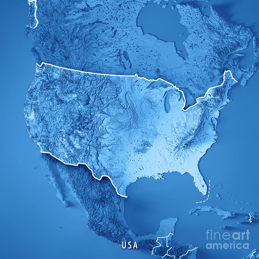 Usa D Render Topographic Map Border Digital Art By Frank Ramspott
