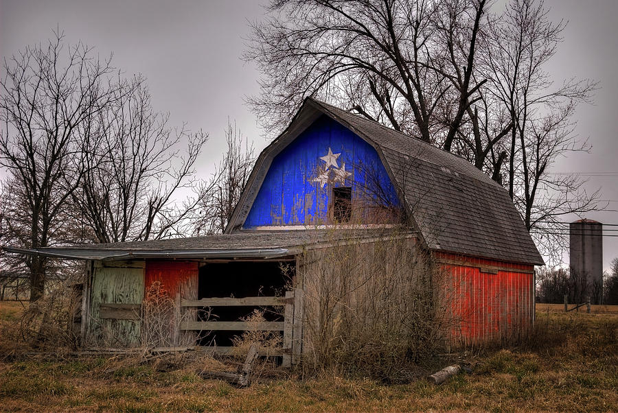 USA American Patriotic Barn with Barren Trees Photograph by Gregory Ballos