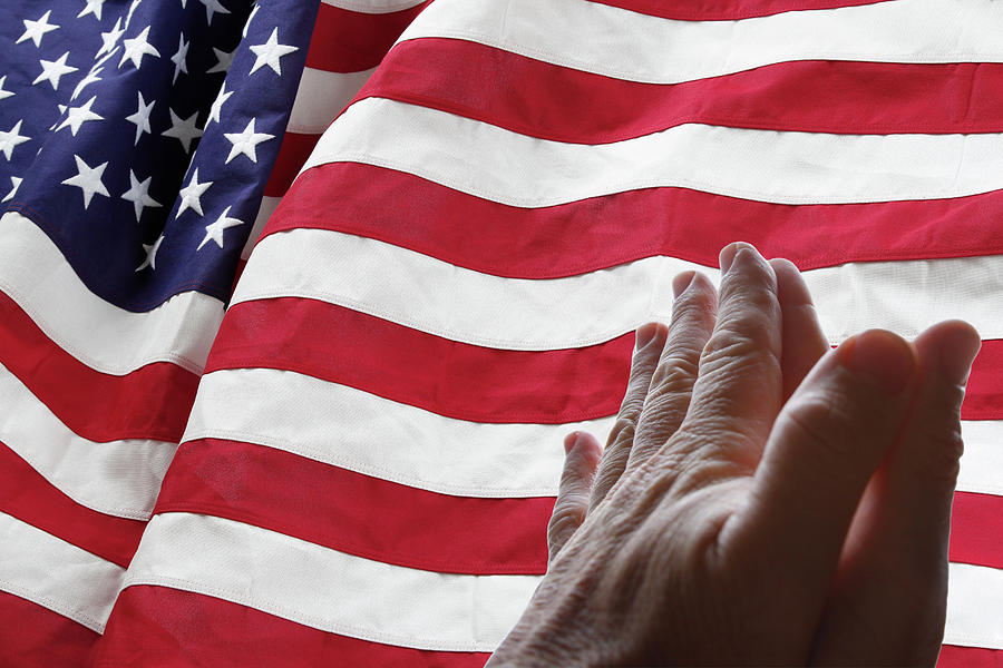 Flag Photograph - USA flag and prayer by Les Cunliffe