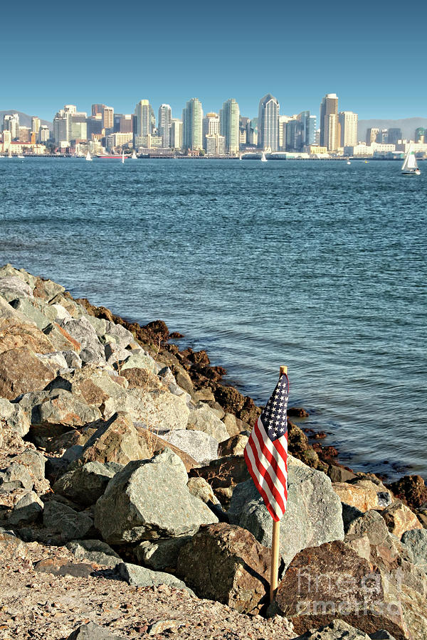 USA Flag and San Diego Skyline Photograph by Gabriele Pomykaj