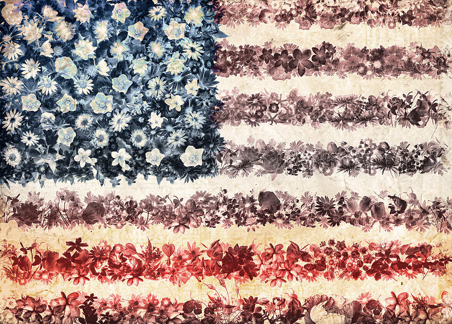 Usa flag floral 3 Painting by Bekim M