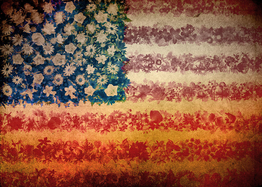 Usa flag floral 4 Painting by Bekim M