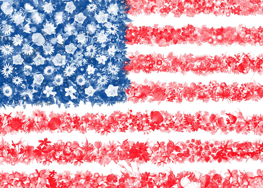 Usa flag floral Painting by Bekim M