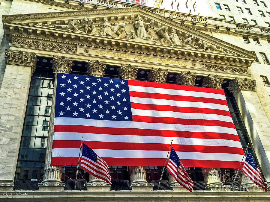 Architecture Photograph - USA Flag New York Stock Exchange by Julian Starks