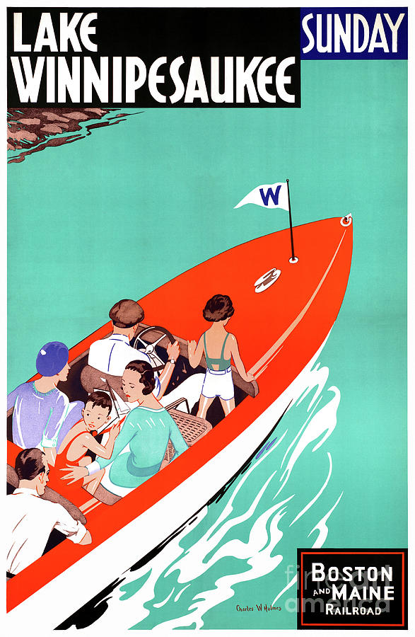 Vintage Mixed Media - USA Lake Winnipesaukee Restored Vintage Poster by Vintage Treasure