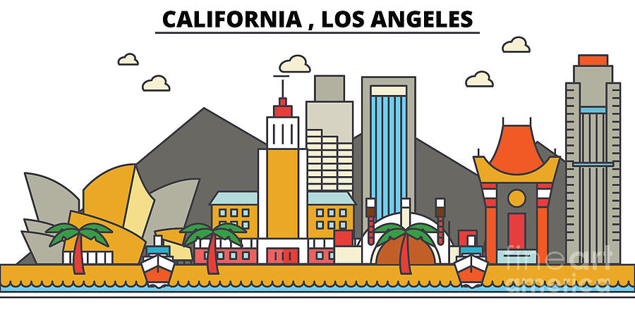 Los Angeles City From California In Vintage Style Poster, Vector