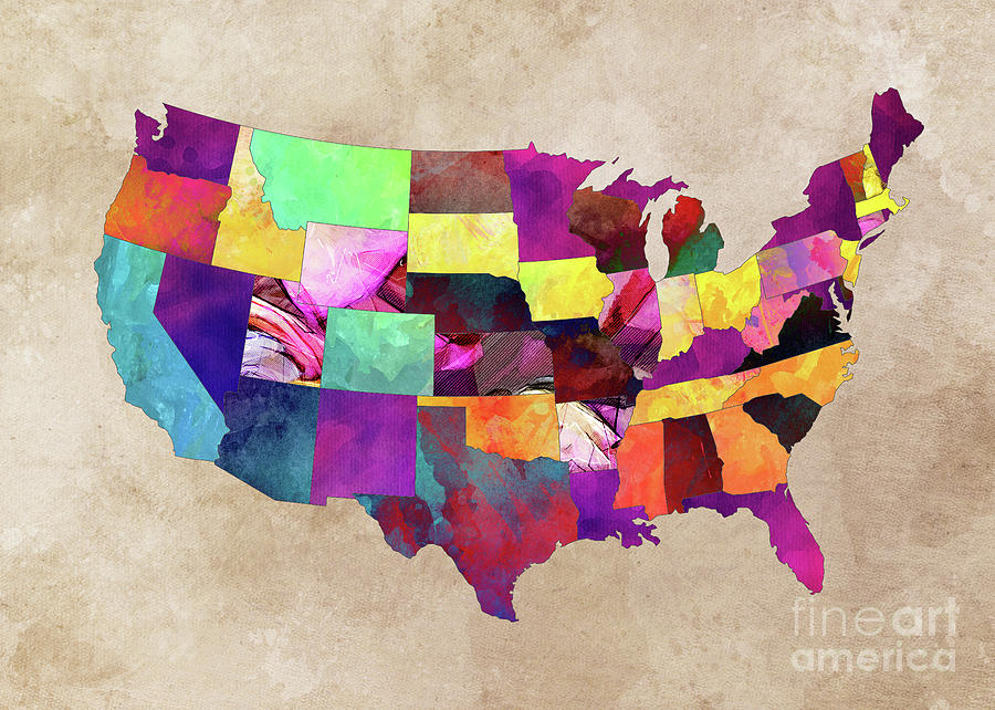 USA map art 1 Digital Art by Justyna Jaszke JBJart