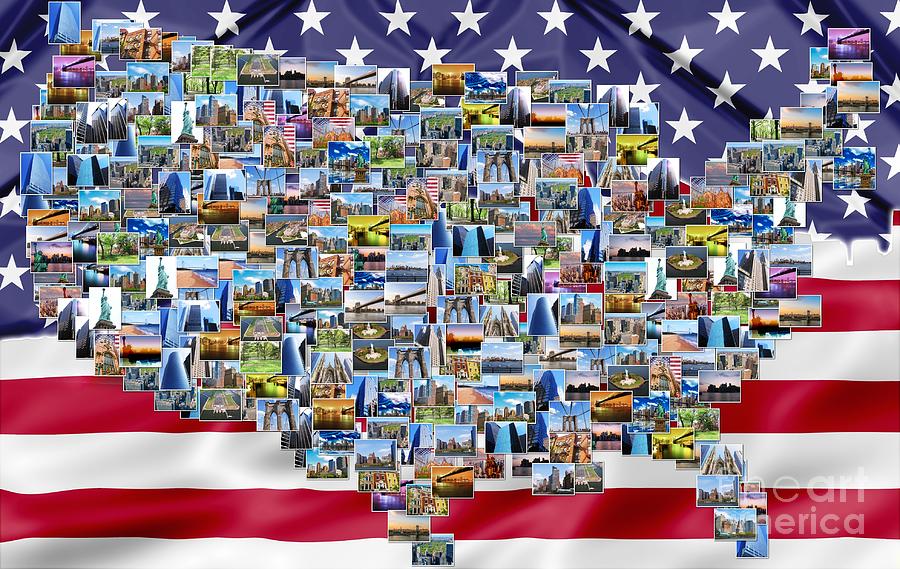 USA map collage with flag Photograph by Benny Marty