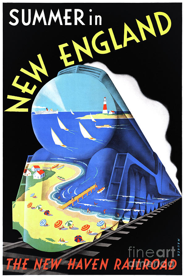 Vintage Mixed Media - USA New England Vintage Travel Poster Restored by Vintage Treasure