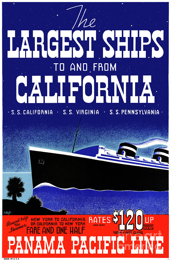 Vintage Mixed Media - USA New York California Restored Vintage Poster by Vintage Treasure
