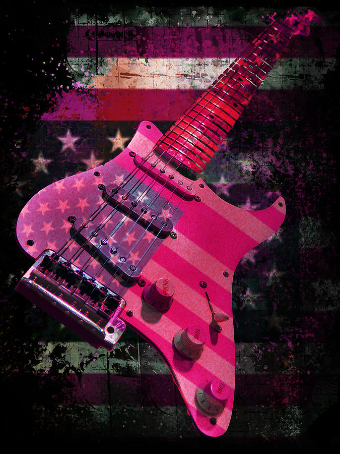 USA Pink Strat Guitar Music Digital Art by Guitarwacky Fine Art