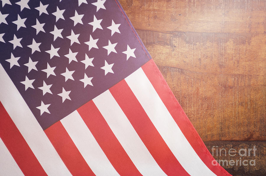 USA Stars and Stripes Flag on Dark Wood Photograph by Milleflore Images