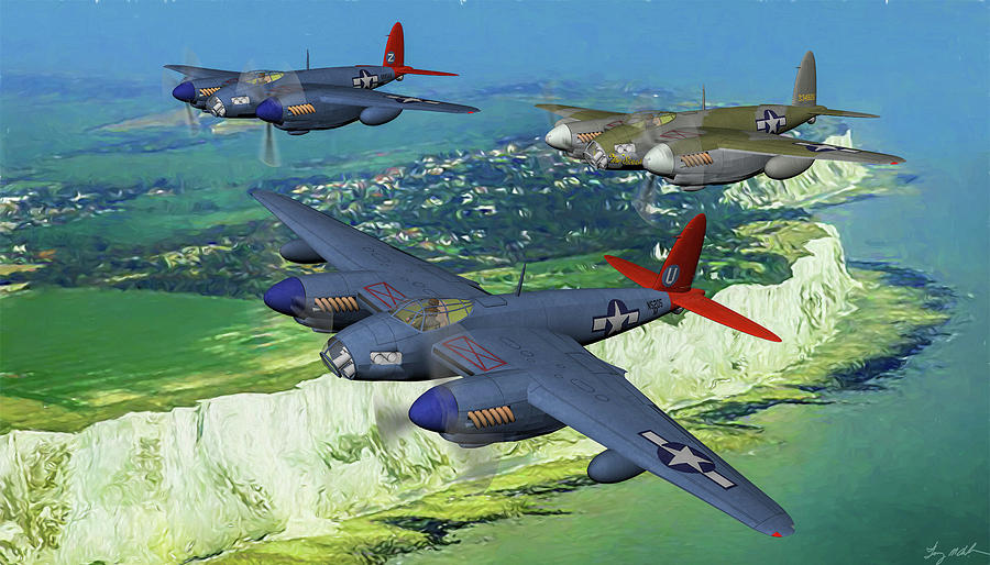 USAAF F-8 Mosquitos over The Channel - Art Digital Art by Tommy Anderson