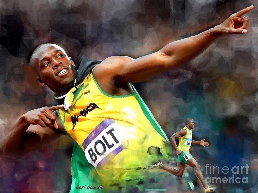 Bolt Painting - Usain Bolt by Carl Gouveia