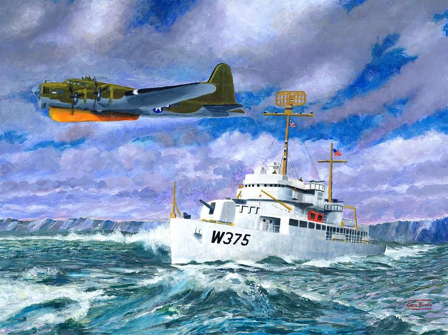 USCGC Chincoteague WHEC-375 off Greenland  with SB-17G1952 Painting by George Bieda