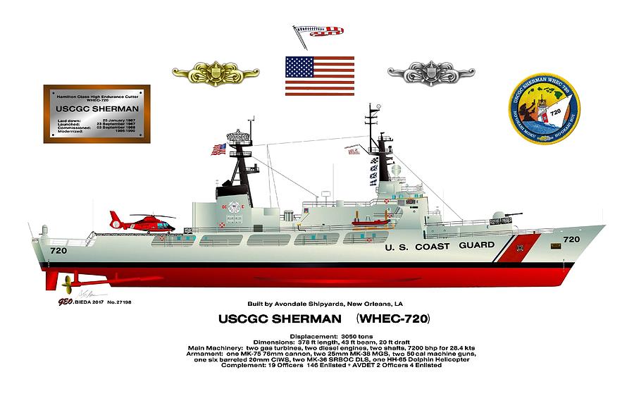 USCGC Sherman WHEC-720 circa 2017 Digital Art by George Bieda