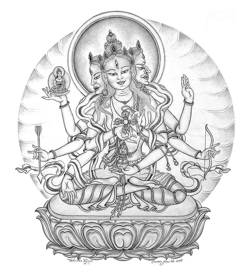 Buddha Drawing - Ushnisha Vijaya by Carmen Mensink