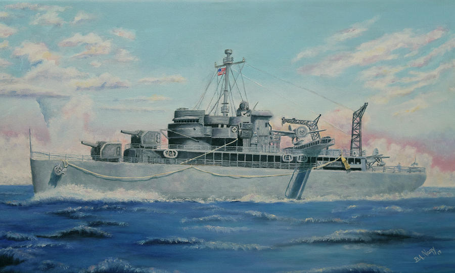 Boat Painting - USS Absecon AVP-23 by Belinda Nagy