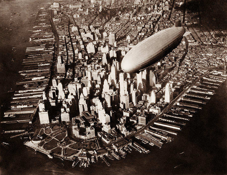 Uss Akron Flying Over New York City - Circa 1932 Photograph