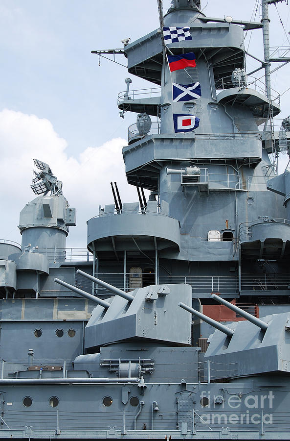 USS Alabama Battleship Conning Tower Guns and Flags Mobile Alabama Photograph by Shawn OBrien