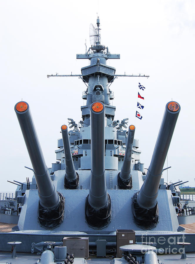 USS Alabama Battleship Guns Tower and Flags Mobile Alabama Photograph by Shawn OBrien