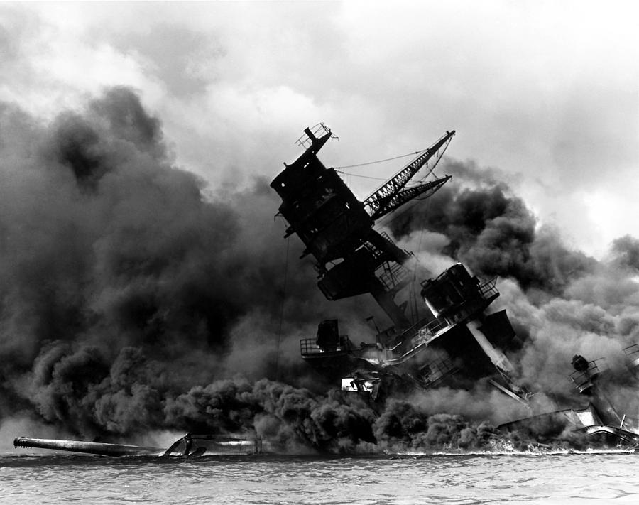 USS Arizona Burning In Pearl Harbor Poster Photograph by War Is Hell Store