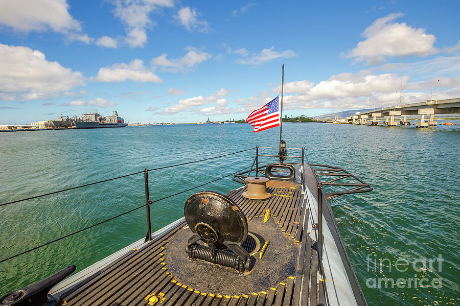 USS Bowfin Submarine flag Photograph by Benny Marty