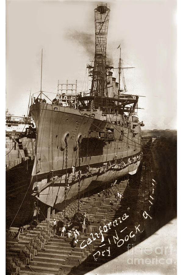 Dry Dock Photograph - U. S. S. California in Dry Dock Sept. 11 1911 by Monterey County Historical Society