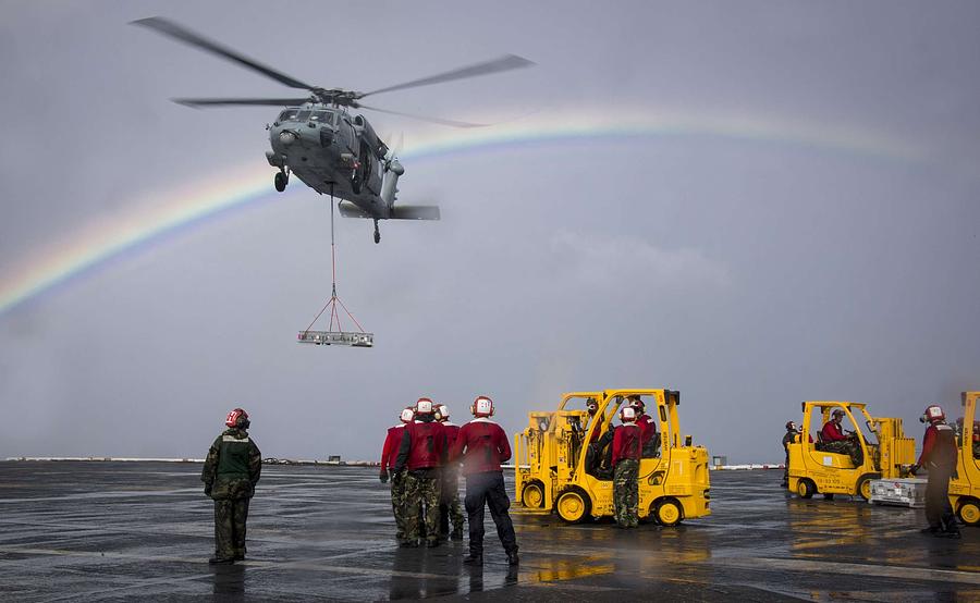 Uss Carl Vinson Conduct A Replenishment-at-sea With Usns Charles Drew. Painting