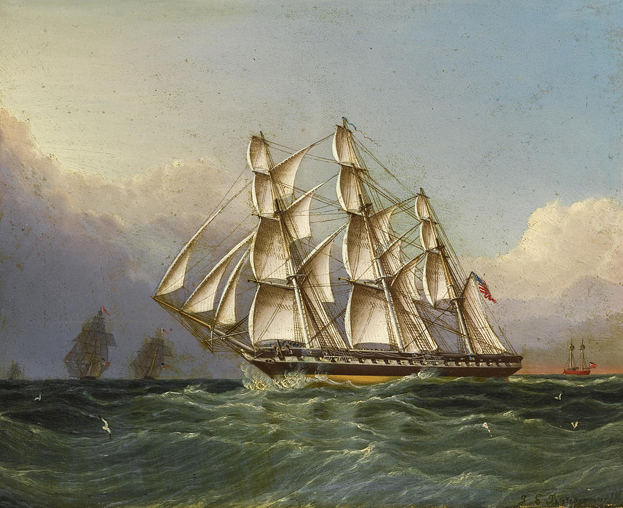 U.S.S. Constitution off Sandy Hook Painting by James Edward Buttersworth
