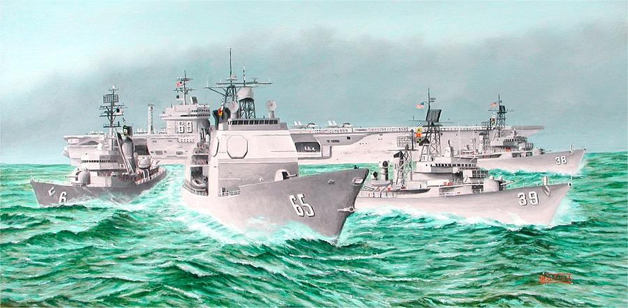 USS Eisenhower with escorts Painting by George Bieda