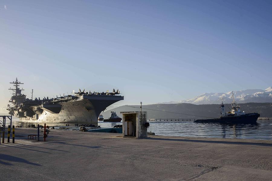 Uss George H.w. Bush Arrives In Souda Bay For A Scheduled Port Visit. Painting