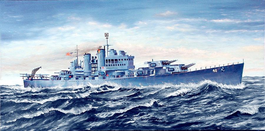 Light Cruiser Painting - USS Honolulu CL-48 WW2 by George Bieda