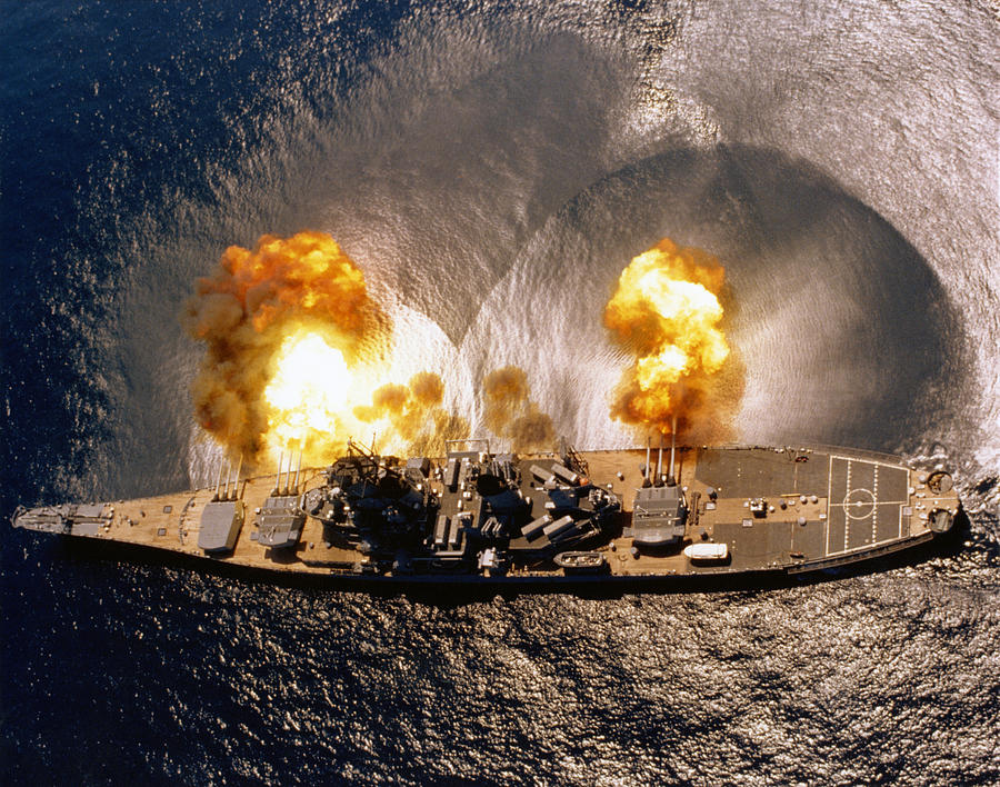 Uss Iowa Photograph - USS Iowa - Battleship Firing Broadside - 1984 by War Is Hell Store