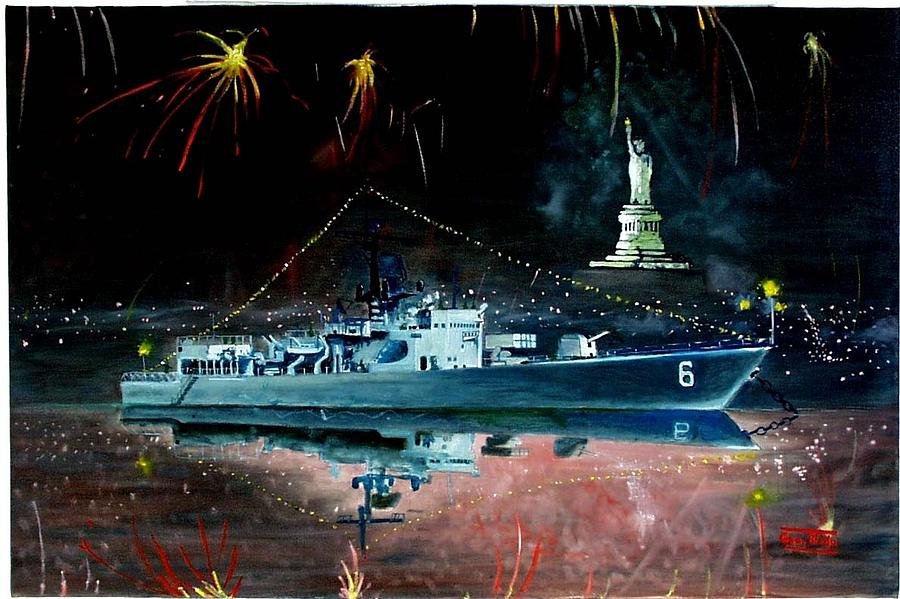 USS Julius A. Furer, FFG-6 at the 1976 Bicentenniel in NYC Painting by George Bieda