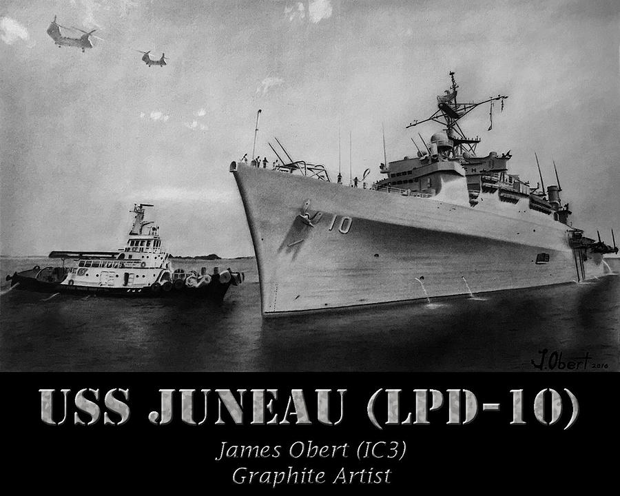 Ship Drawing - USS Juneau LPD 10 by James Obert