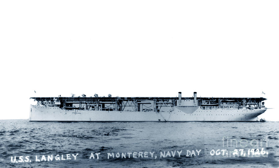 Uss Langley Photograph - USS Langley CV-1 off Monterey, California, on Navy Day, 27 Oct 1926 by Monterey County Historical Society