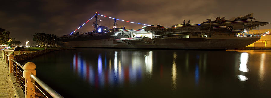 USS Midway at night Photograph by Nathan Rupert