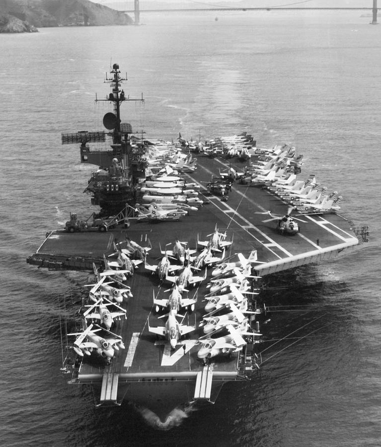 USS MIdway Leaves SF Photograph by Underwood Archives