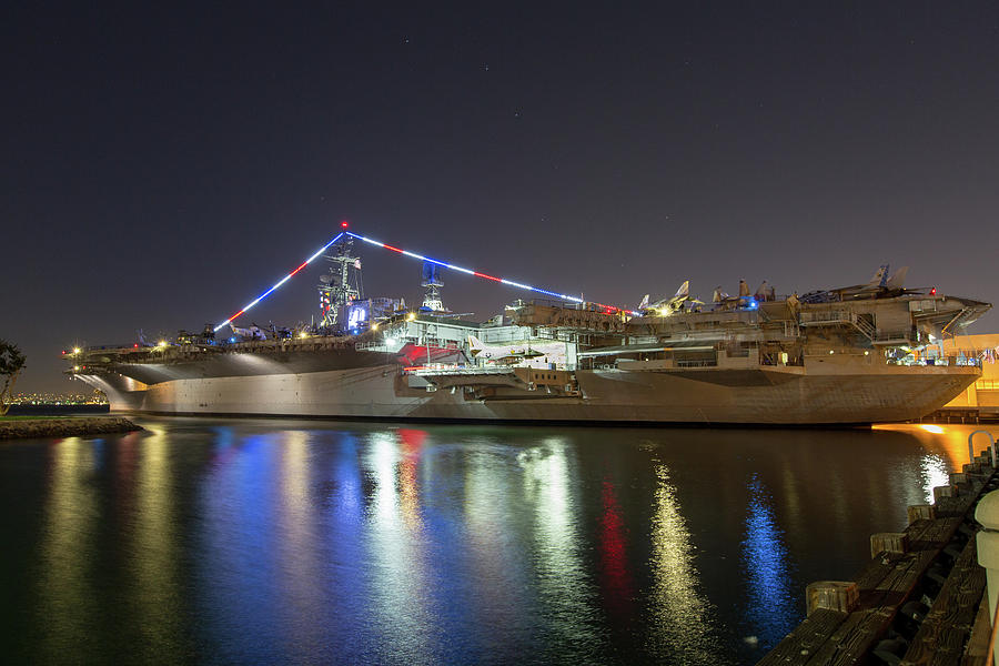 USS MIDWAY Museum at Night Photograph by M C Hood