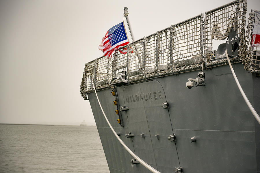 USS Milwaukee Flag Photograph by James Meyer