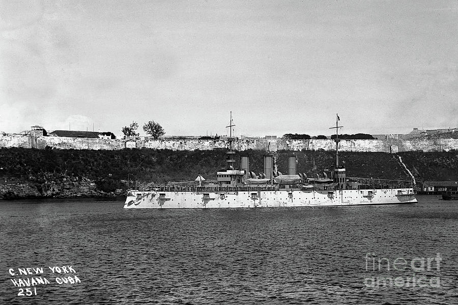 Uss Photograph - USS New York ACR-2 Armored cruiser in Havana Harbor, Cuba 1898  by Monterey County Historical Society
