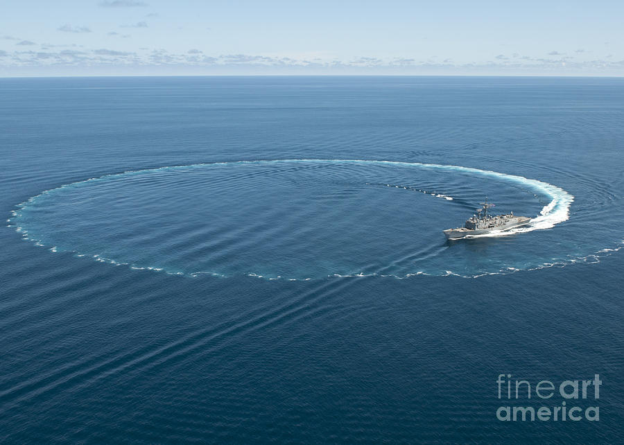 Us Navy Painting - USS Nicholas makes turns in the Pacific Ocean by Celestial Images