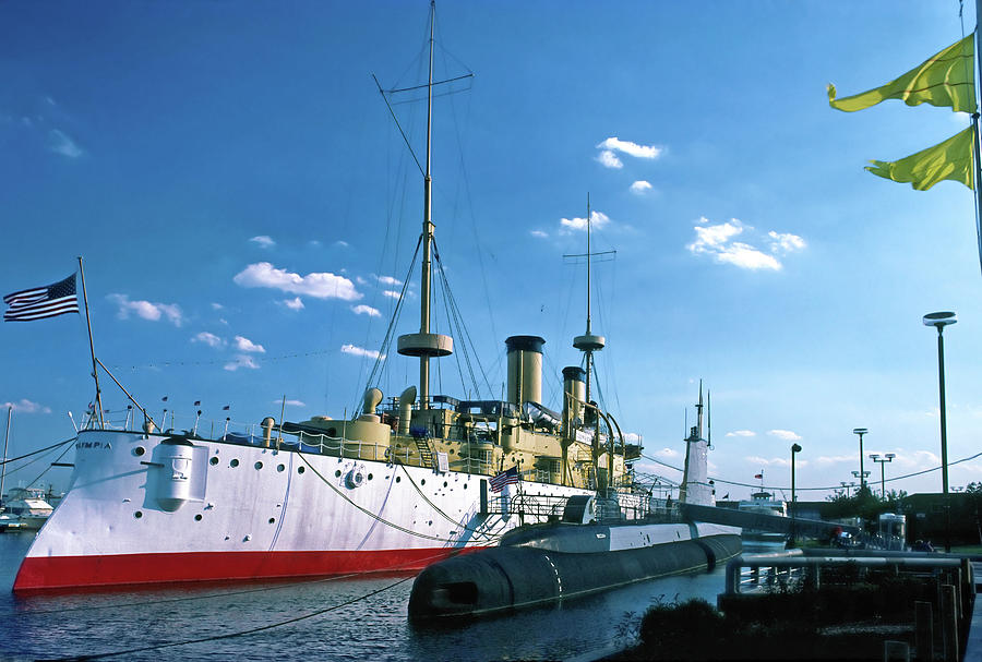 USS Olympia and Becuna Photograph by Sally Weigand