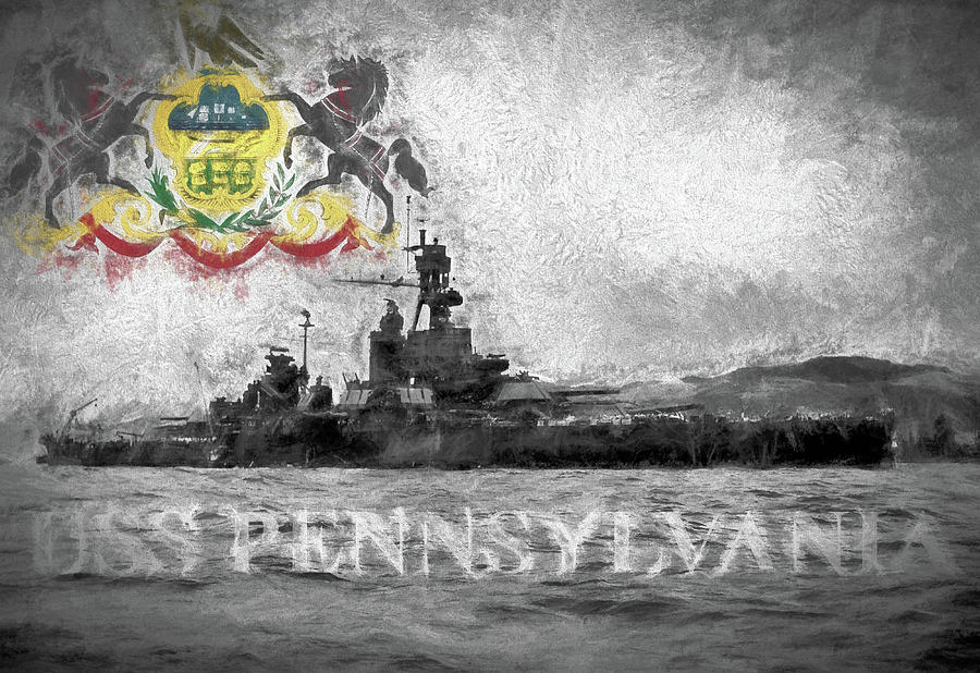 Black And White Digital Art - USS Pennsylvania by JC Findley