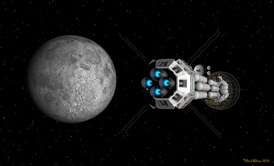 Space Digital Art - USS Savannah passing earths moon by David Robinson