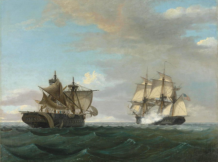 USS United States vs HMS Macedonian Painting by Thomas Birch