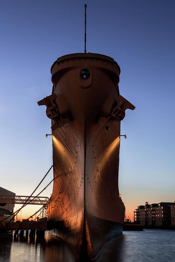 USS Wisconsin Bow at Sunset Photograph by John Daly