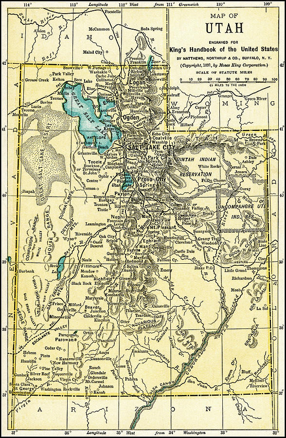 Utah Antique Map 1891 Photograph by Phil Cardamone